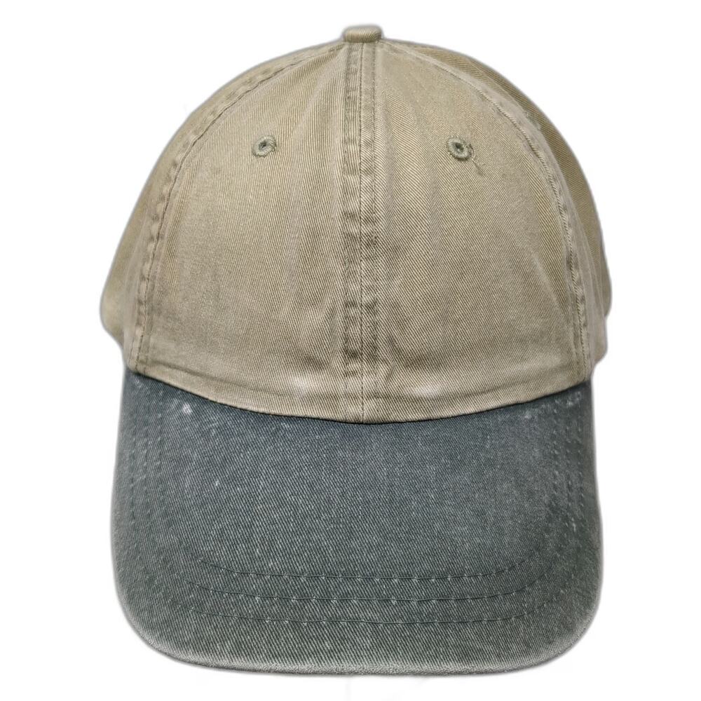 Falcon Baseball Cap Beige Green One Size Leather Strap Two-Tone Curved Brim hat